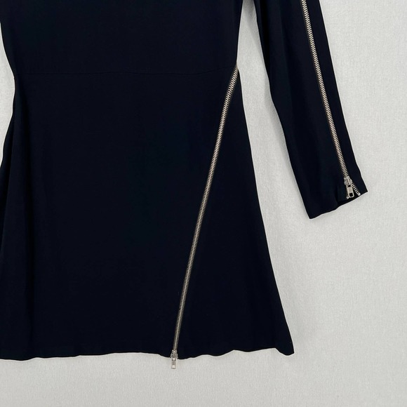 A.L.C. Dress Womens 0 Black Miro Viscose Blend Zipper Accent Mini Fit Flare Crew - Picture 7 of 14